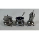 A Silver Three Piece Cruet Set