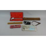 A Collection Drawing Instruments, Slide Rule, Micrometer Screw Etc
