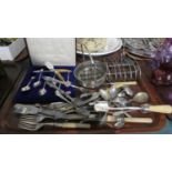 A Collection of Cutlery and Other Metalwares to Include Bone Handled Scoops, Cased Set of