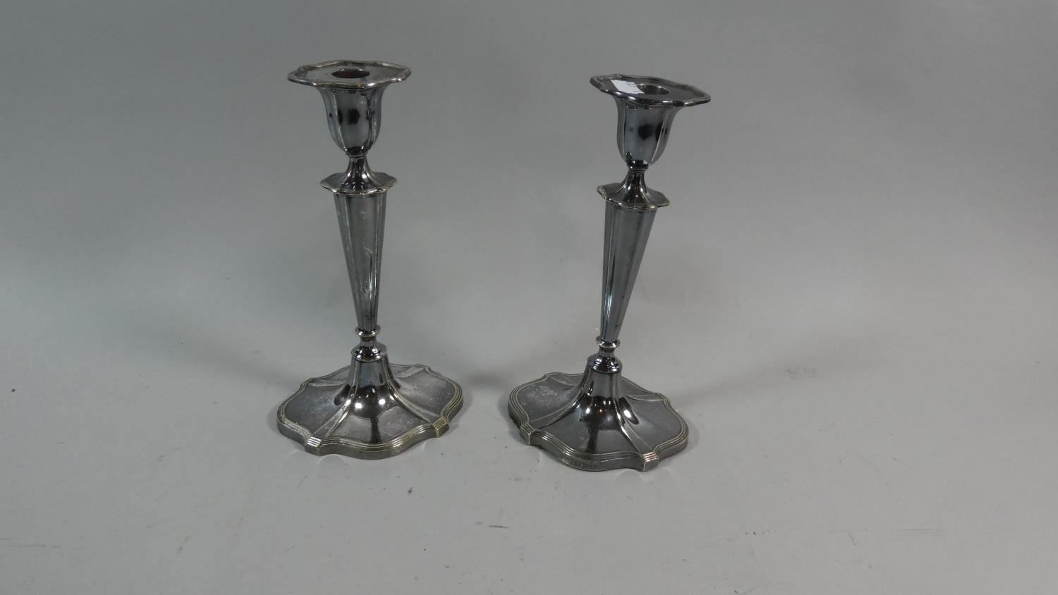 A Pair of Silver Plated Candlesticks by Mappin & Webb, 24cm High