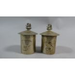 A Pair of White Metal Lidded Salt and Pepper Cruets with Lion of Judah Finals, 6cm High