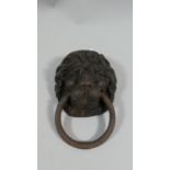 A Small Victorian Cast Metal Lion Mask Furniture Carrying Handle, 7.5cm High