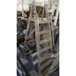 A Six Step Vintage Wooden Step Ladder Together with a Small Aluminium Step Ladder