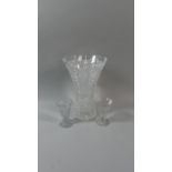 One Heavy Cut Glass Vase and Two Smaller Examples