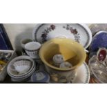 A Collection of China Portmeirion Botanic Garden Plates and Bowls, Wedgwood Jasperware Lidded Pot,