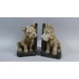 A Pair of Plaster Novelty Bookends with Dog Mounts, Each 18cm High, Some Losses