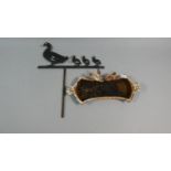 A Cast Metal Tray with Bird Motif and a Metal Duck Mount