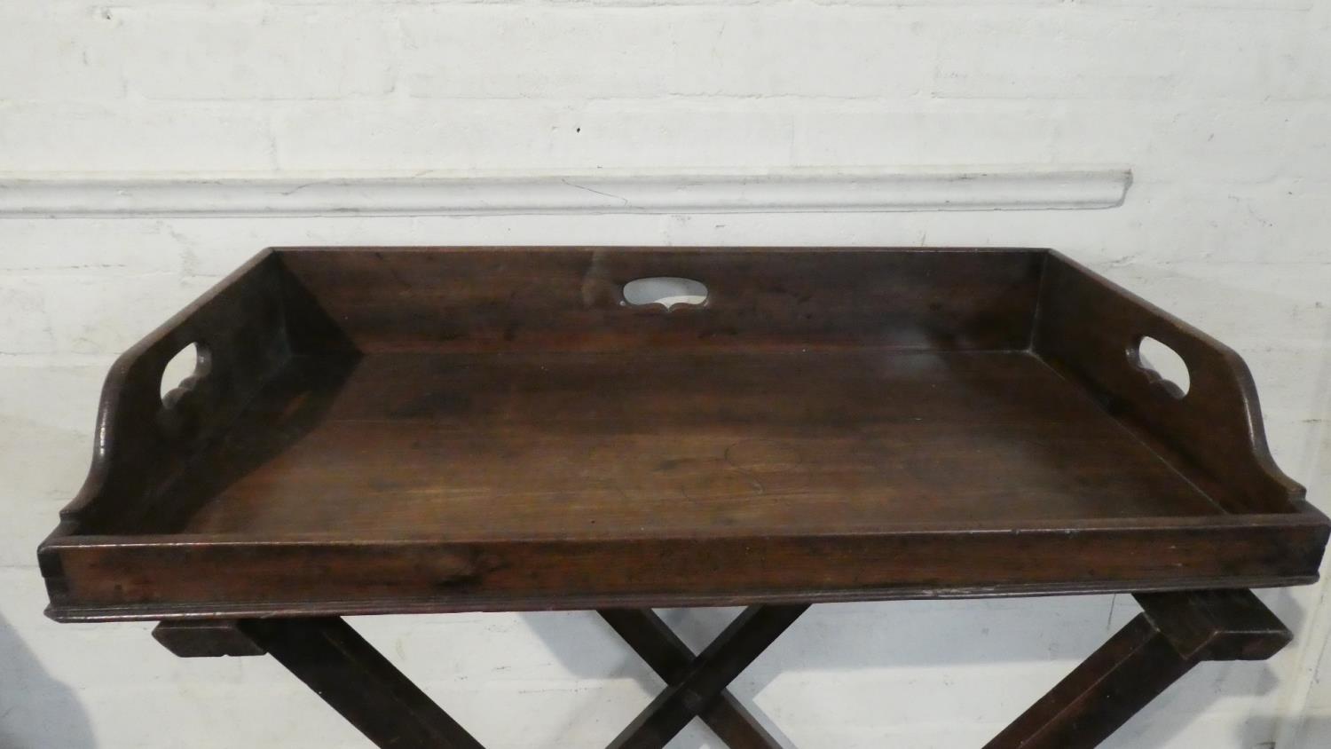 A Late 19th Century Mahogany Butlers Tray on Folding Stand, 70cm Wide - Image 2 of 2