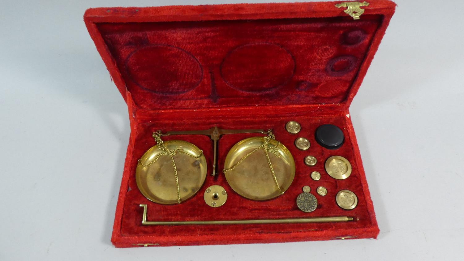 A Cased Set of Gold Scales and Weights - Image 2 of 2