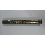 An Oriental Gilt Decorated Metal Cylindrical Needle Case, 31cm Long