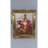 A Gilt Framed Oil Depicting Bundle of Flowers in Vase, Signed by the Artist, 39cm Wide