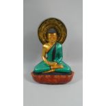 A Modern Coloured Enamelled Plaster Study of Buddha on Lotus Leaf Throne, 30cm High