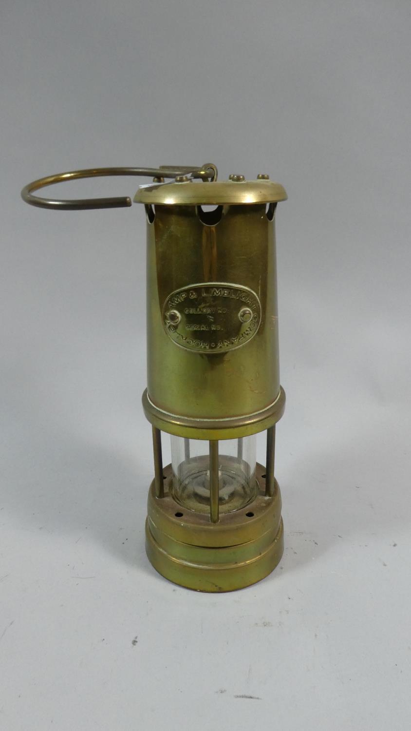 A Brass Miner's Safety Lamp, 22cm High