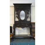 A Large Late Victorian Carved Oak Hall Stand with Glove Drawer, Oval Mirror, Carved Dragon Mounts