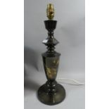 An Oriental Black Enamelled Metal Table Lamp Base, 41cm High