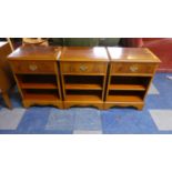 A Set of Three Crossbanded Yew Wood Bedside Cabinets with Single Top Drawers, Each 48cm Wide