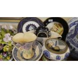 A Collection of China to Include Hand Painted Plate, Spode Millennial Celebration Plate, Blue and