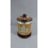 A Royal Doulton Silver Mounted Cylindrical Tobacco Pot in Usual Coloured Glazes with Hunting and