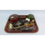 A Small Tray of Curios to Include Oriental Lacquered Circular Box, Mother of Pearl Oval Container,