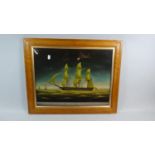A Framed Painting on Glass Depicting Three Masted Ship, The Blenhem-East Indiaman, 1400 Tons, 48cm
