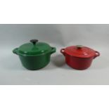 Two Enamelled Two Handled Cooking Saucepans