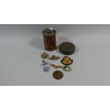 A Collection of Military Badges, Enamelled Badges, War Department Dubbin Tin and Vintage Tin of