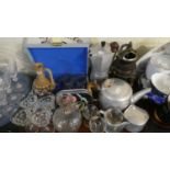 A Collection of Sundries to Include Glassware, Coffee Grinder, Picquot Three Piece Tea Set,