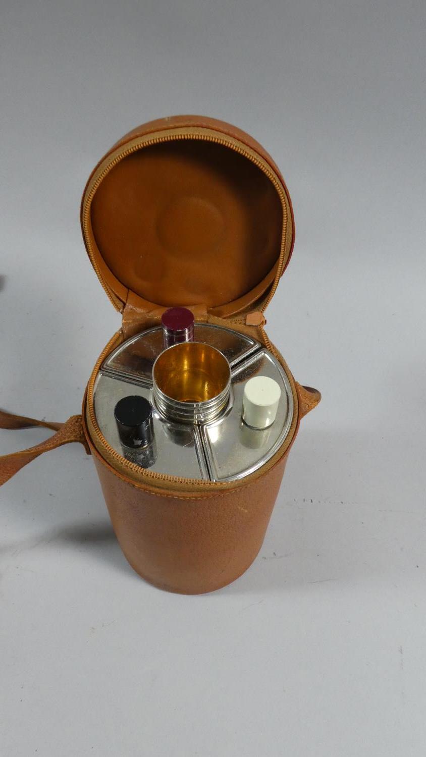 An Edwardian Leather Cased Travelling Tantalus Containing Three Chromed Decanters and Four Chromed - Image 3 of 3