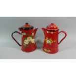 A Pair of Painted Metal Bargeware Coffee Pots Each, 20cm High