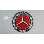 A Reproduction Circular Mercedes Benz Wall Plaque, Plus VAT, 24cm Diameter