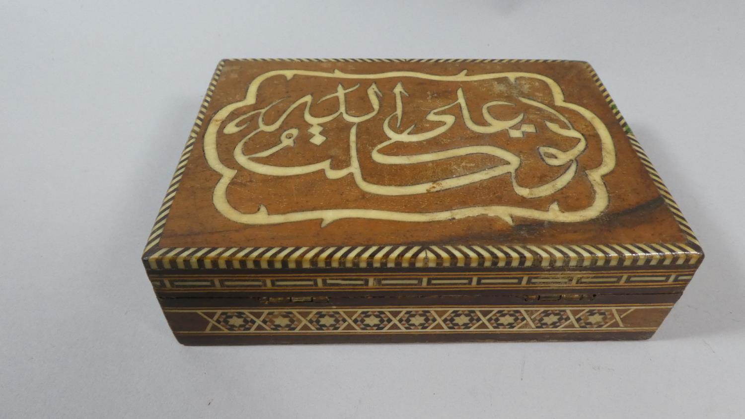 A Circular Quill Mounted Lidded Box, Jewish Inlaid Box and Thornton Roller Ruler - Image 2 of 5