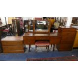 A Modern Brass Inlaid Dressing Table and Stool, with Triple Mirror Complete with Matching Five