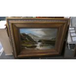 A Very Large Gilt Frame Modern Oil in the 19th Century Style Depicting Scottish Landscape with