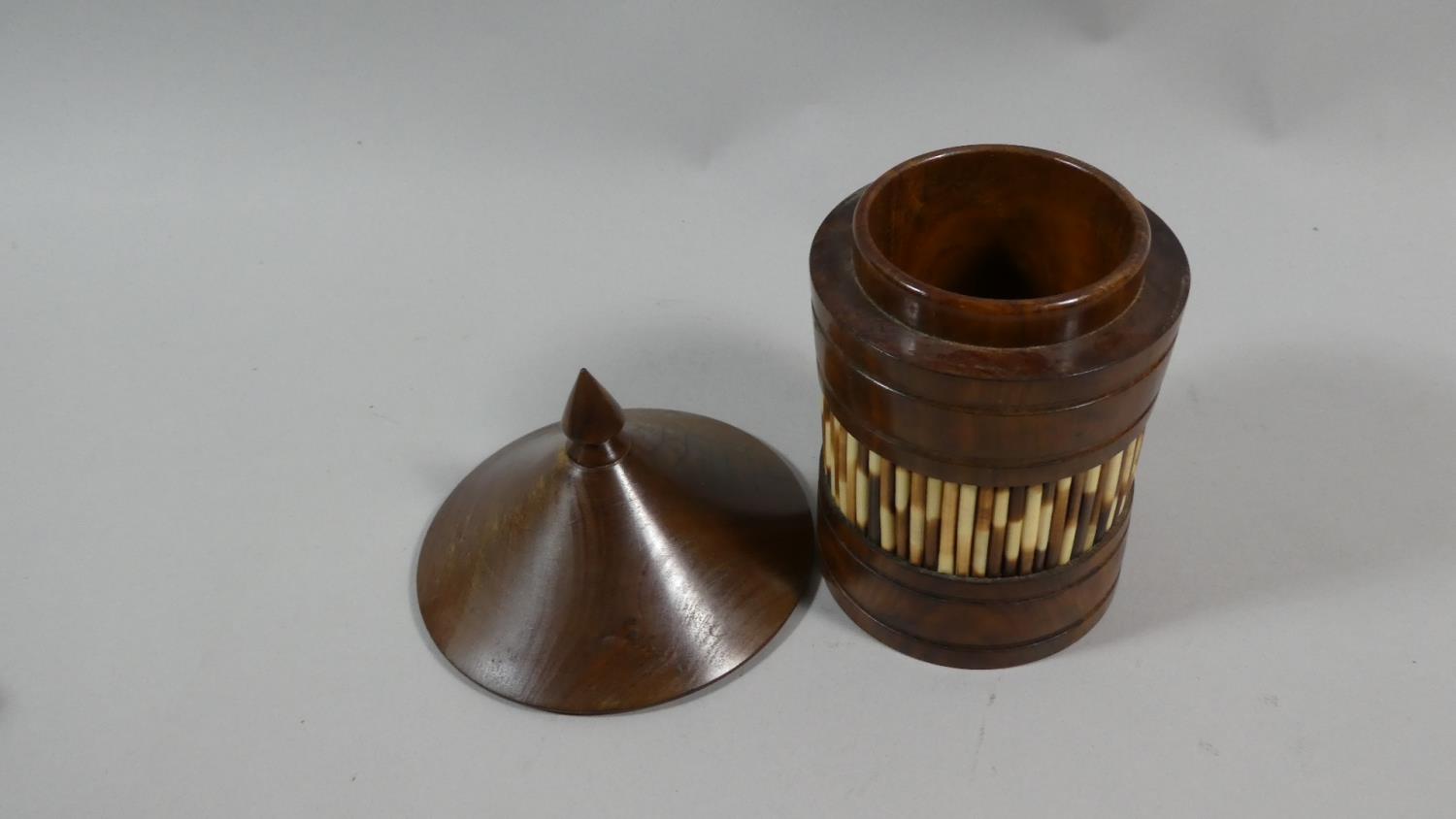 A Circular Quill Mounted Lidded Box, Jewish Inlaid Box and Thornton Roller Ruler - Image 4 of 5