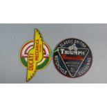 Two Reproduction Cast Metal Circular Motor Cycle Wall Signs for Triumph Bonneville and Ducati,