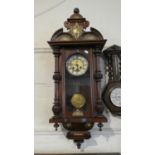 An Ormolu Mounted Walnut Wall Clock with Half Pilaster Decoration, 90cm High