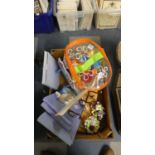 A Box of Various Sundries to Include Wedgwood Decorated Plates, Building Blocks, Posy Ornaments etc