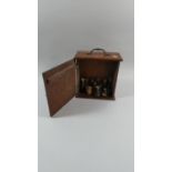 A Victorian Mahogany Cabinet with Brass Carrying Handle Containing Various Vintage Ink Bottles, 24cm