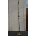 A Mid 20th Century Ribbed Brass Standard Lamp with Moulded Base