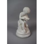 A Cast Plaster Study of Seated Cherub with Slate and Pencil, 33cm High