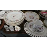 A Tray of Ceramics to Include Seven Royal Crown Derby Floral Plates, Ribbon Plate, Mustache Cup