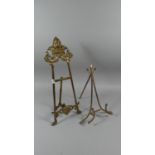 Two French Brass Easel Back Picture Stands, 47 and 34cm High