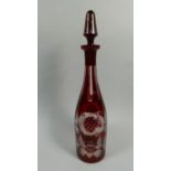 A Bohemian Overlaid Ruby Glass Decanter and Stopper, 39cm High