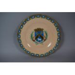 A French Emaux De Longwy Enamelled Plate with Drancy Coat of Arms, the Base Inscribed 'Offert par la