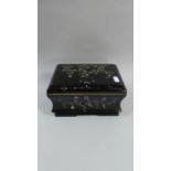 A Victorian Mother of Peal Papier Mache Two Division Tea Caddy of Sarcophagus Form with Floral Spray