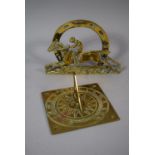 A Reproduction Brass Sundial Top, 12cm Square Together with a Novelty 19th Century Stationery Rack