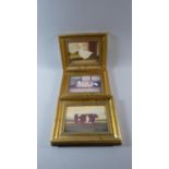 A Set of Three Gilt Framed Prints of Cow, Duck and Pig Each 29cm Wide