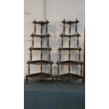 A Pair of Reproduction Five Shelf Corner Whatnots, Each 131cm High