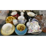 A Tray of Various Cabinet Cups and Saucers to Include Aynsley Orchard Gold, Wedgwood Jasperware