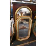 One Pine Framed and One Gilt Framed Wall Mirrors